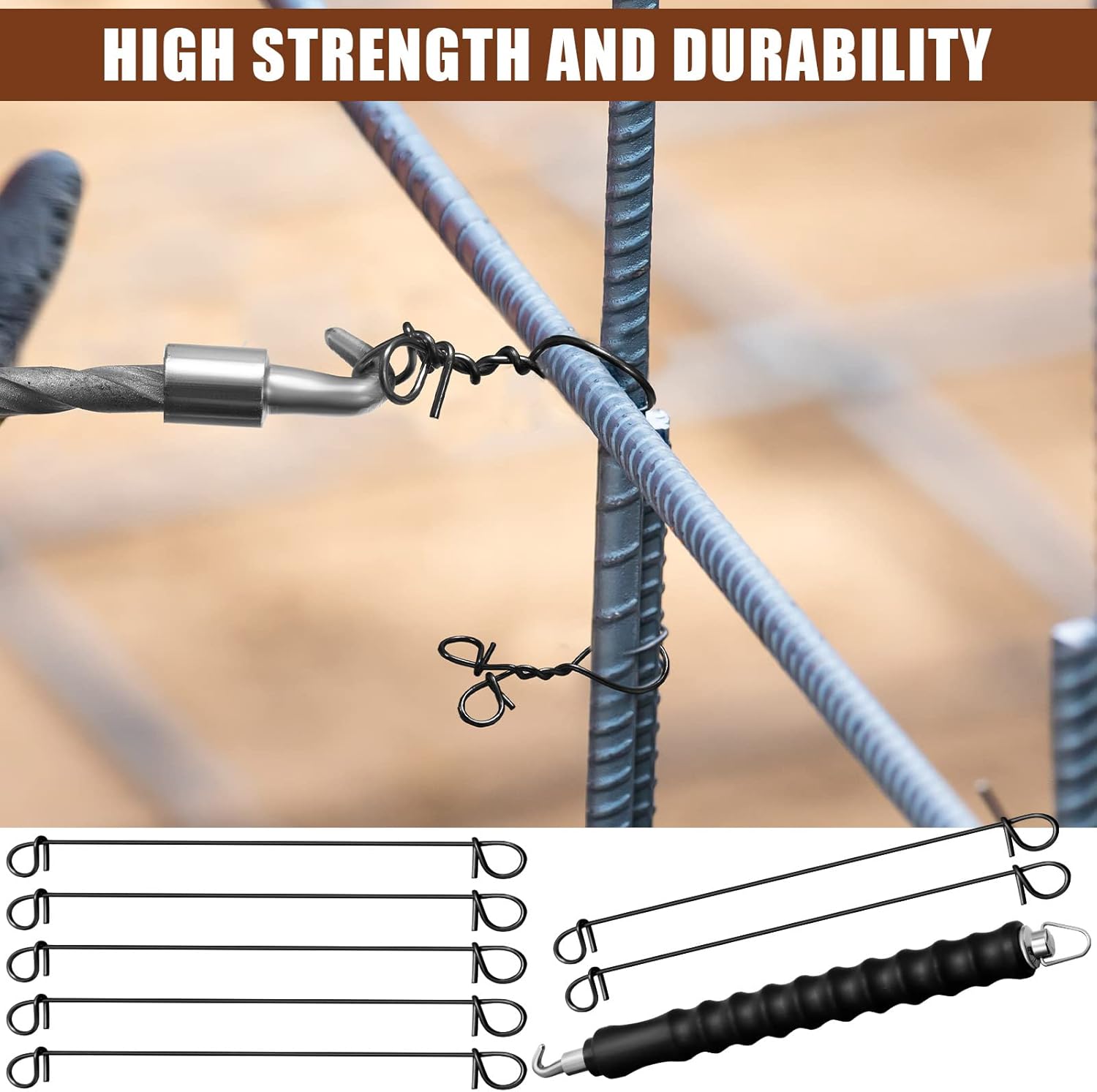 Cunno 2000 Pcs Reinforcing Steel Bar Ties 4 Inch 16 Gauge with Automatic Twister Tool