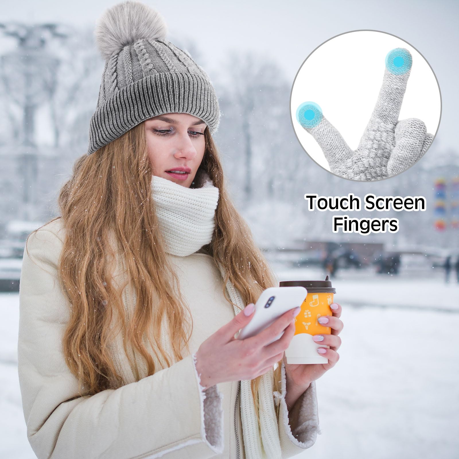 Winter Knit Beanie Scarf Gloves Ear Warmer Set Touchscreen Knitted Hat And Scarf Set Touch Screen Gloves Winter Plush  main image 4