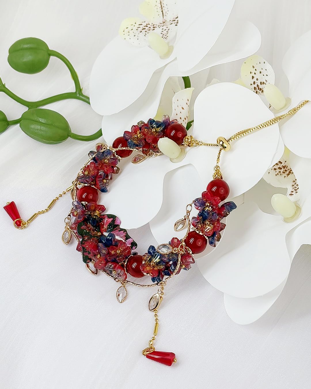 Red & Blue Zircon Lucky Bracelet for Women | Crystal Jewelry Present for Her, Adjustable Alloy Chain 20-60cm with Gift Pouch - Image 4