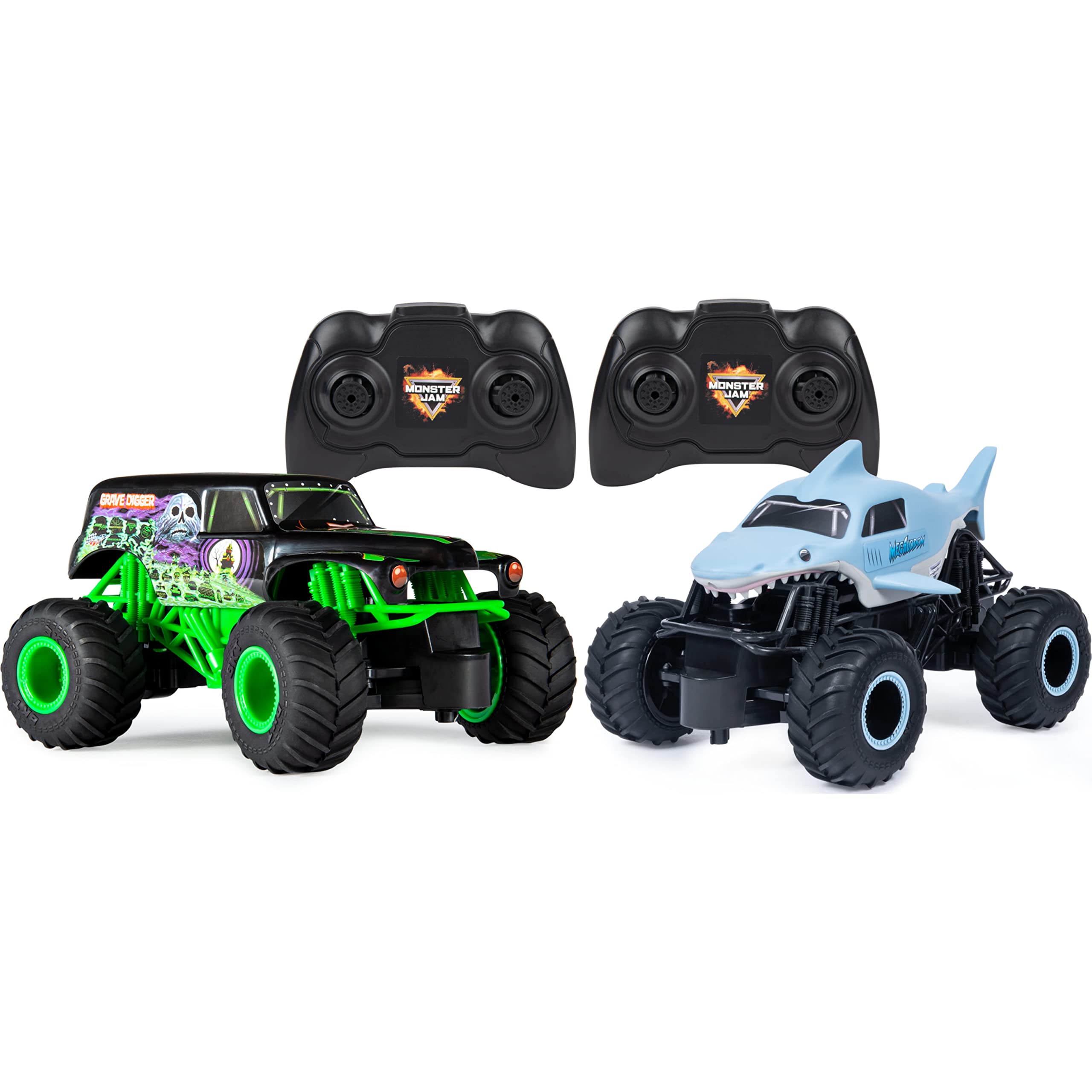 Monster Jam6062287 Official Remote Control Grave Digger vs. Megalodon Racing Rival Trucks 1:24 Scale,