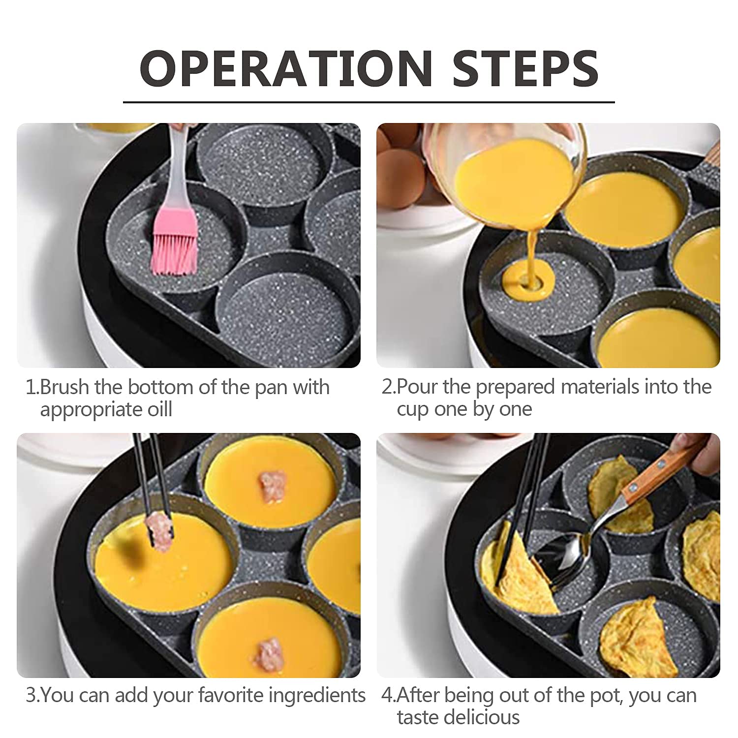 Jenngaoo 2 Stück Spiegelei Pfanne mit 4 Fächern, Antihaft Pfannkuchen Maker für Induktionsherd, Mini Bratpfanne für Eier, Burger und Frühstück, Küchenutensilien mit Griff