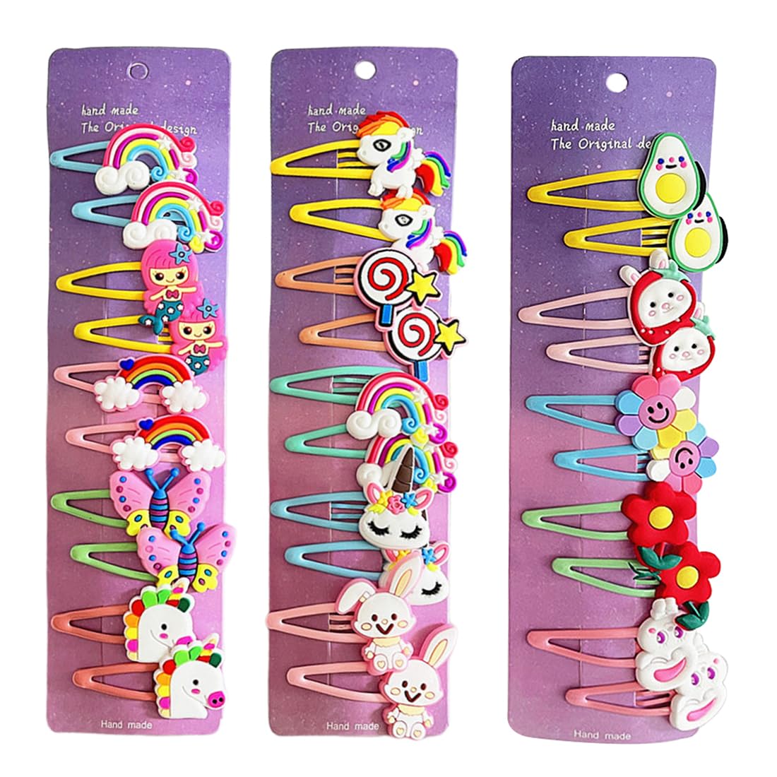 Horquillas Pelo Niña, 30 Piezas Accesorios para el cabello niña, Unicornio pinzas para el cabello niñas, pasadores accesorios, diferentes diseños, multicolor, aguacate, arcoiris, unicornio