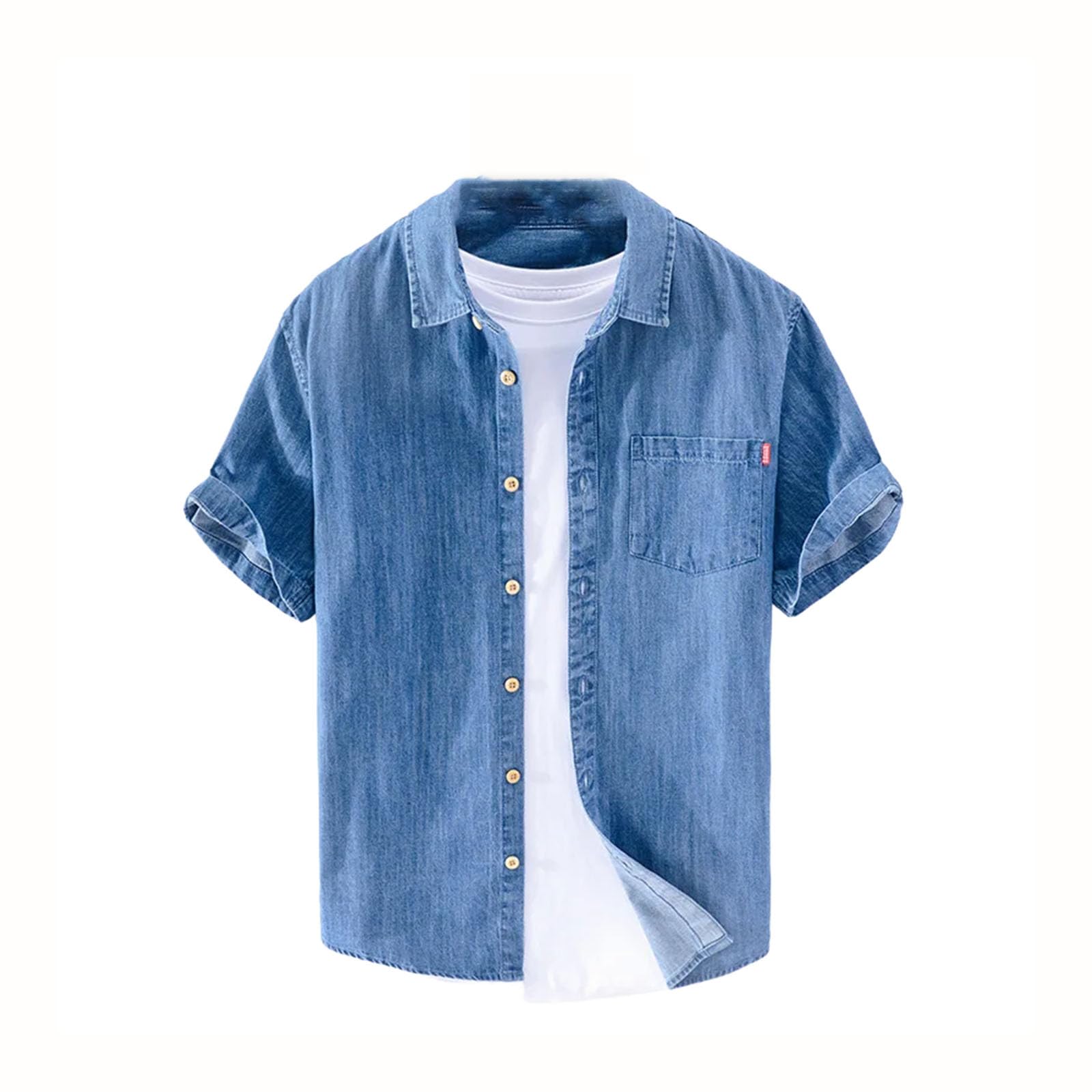 Camicia da uomo in denim sottile a mezza manica casual top allentato alla moda bella camicia a maniche corte in denim a maniche corte