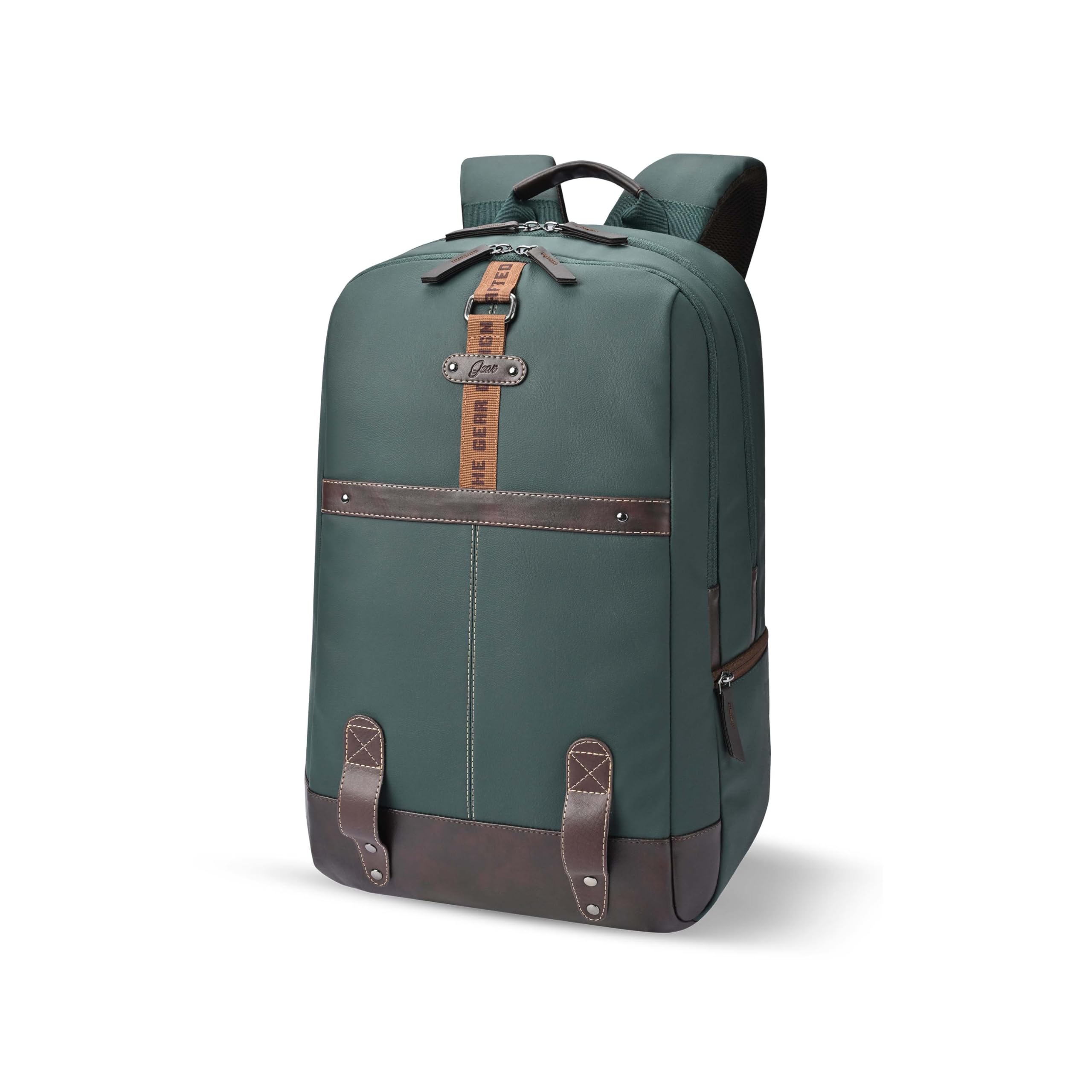 Classic 4 19"/31L anti theft faux leather Medium Water Resistant Laptop Backpack/Casual Backpack/Daypack/Travel Backpack/College Bag For Men/Women(Green-Brown)