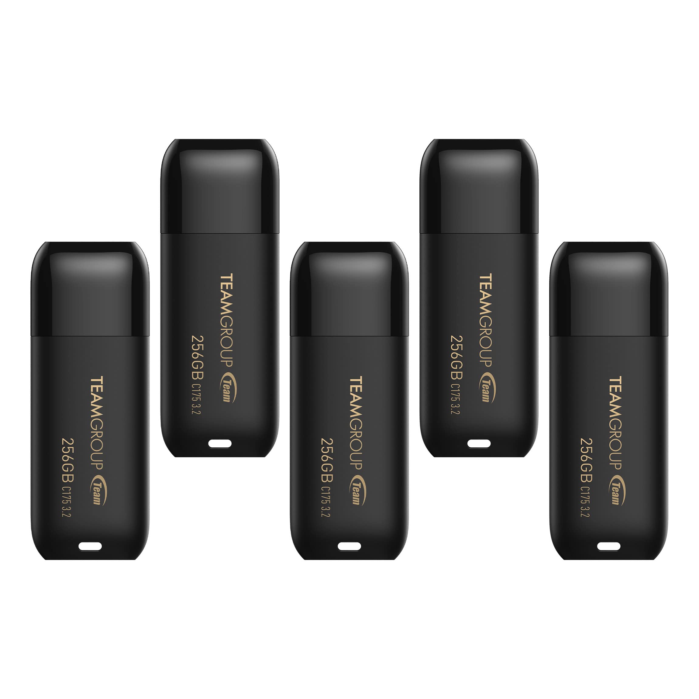 TEAMGROUP C175 256GB 5 Pack USB 3.2 Gen 1 (USB 3.1/3.0) Read 100MB/s Flash Thumb Drive, External Data Storage Memory Stick Compatible with Computer/Laptop Matte Black TC1753256GB21