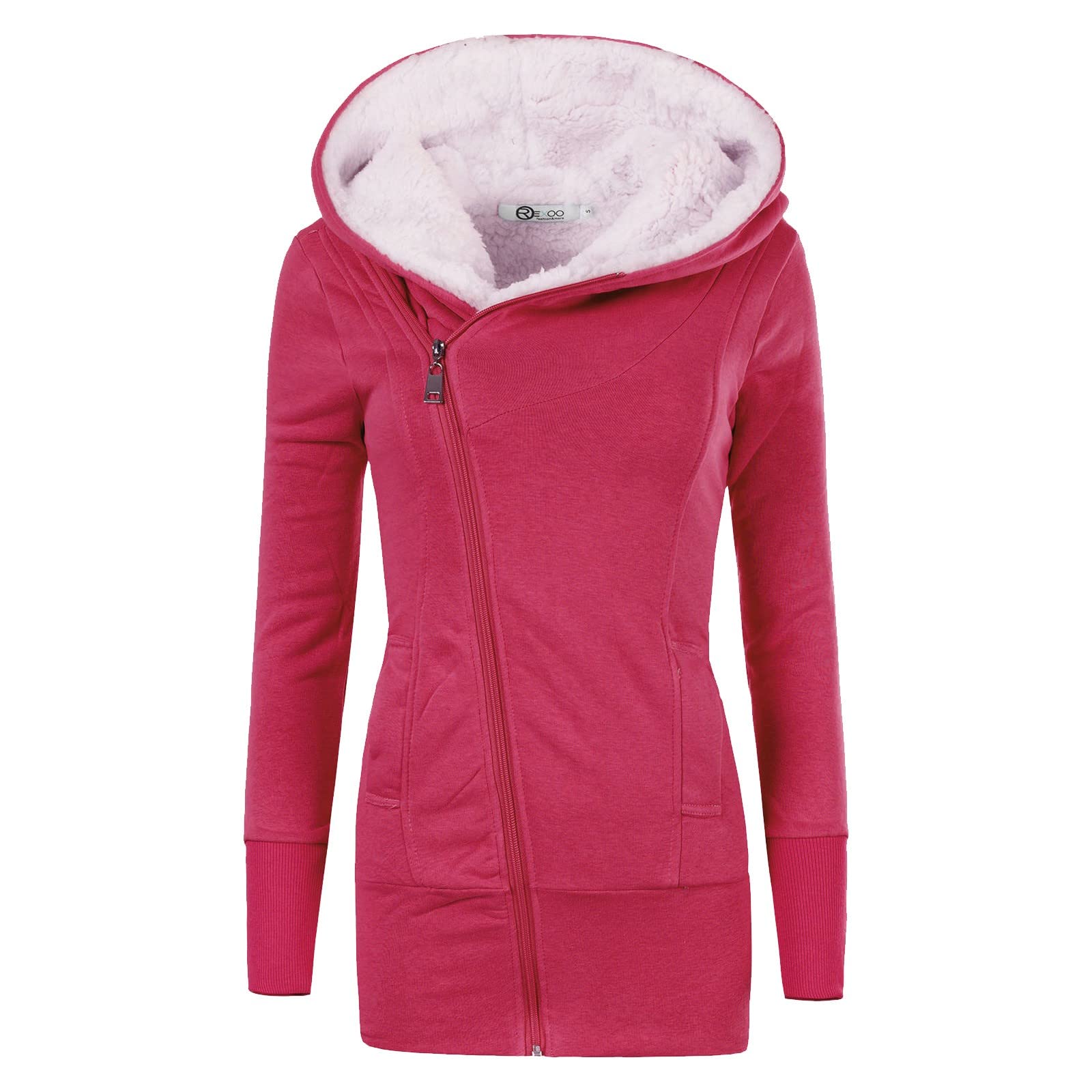 LEXUPA Women's Mid-Length Cardigan Lamb Wool Hooded Long-Sleeved Women's Sweater to Keep Warm