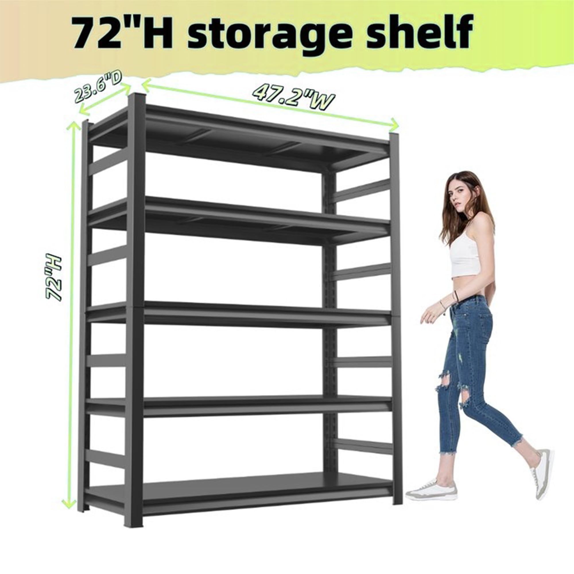 BEESTMUEBLE Garage Shelving, Heavy Duty Shelving Unit, 2700 LBS Capacity, Easy Assembly, Adjustable 5-Tier Metal Garage Shelving, Storage Shelves for Basement,Warehouse, 47.2” W ×23.6” D ×72” H