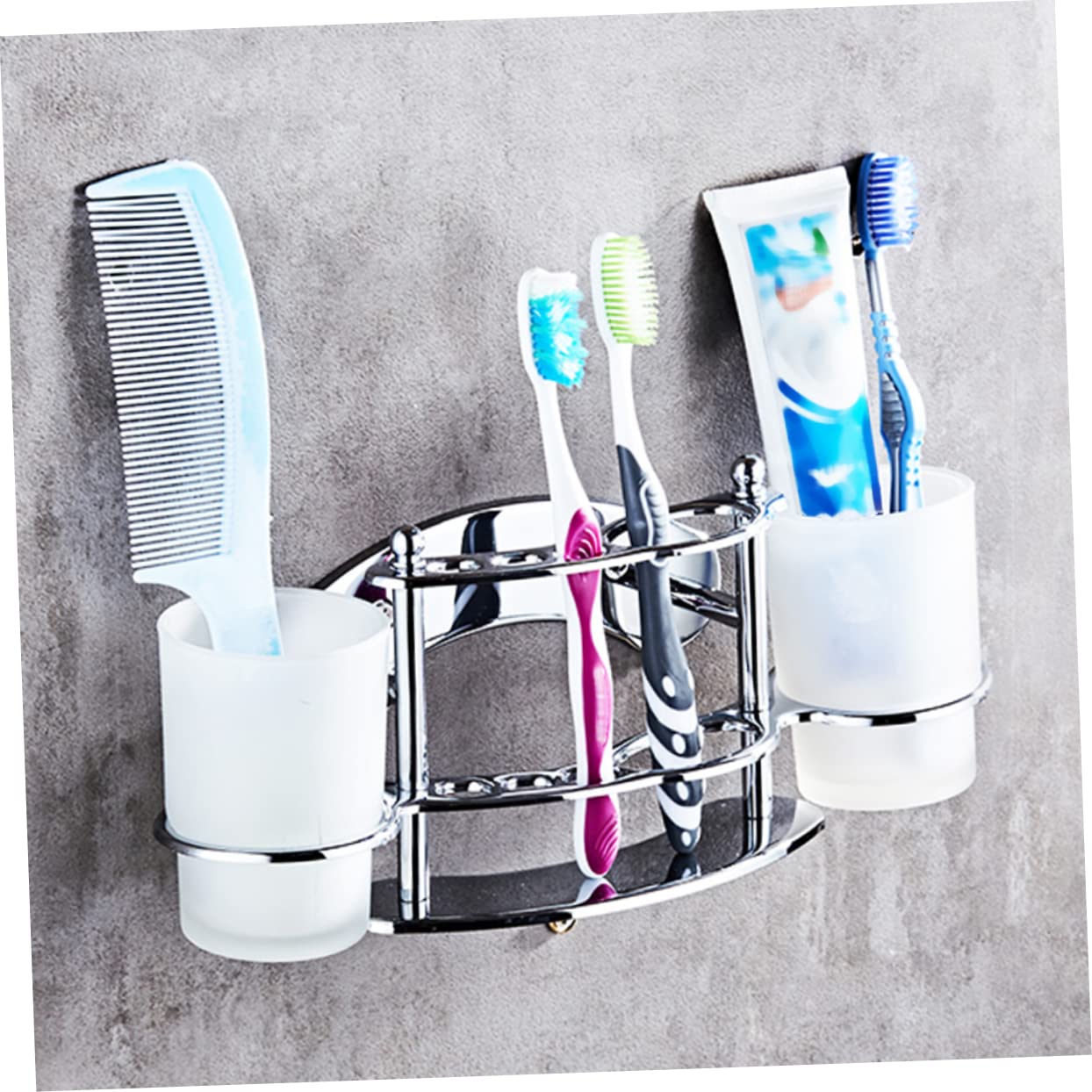 Soporte de Vidrio los Acero Cepillos de Dientes Inoxidable Ahorra Vaso Doble Espacio y Mantiene Limpios para Baño