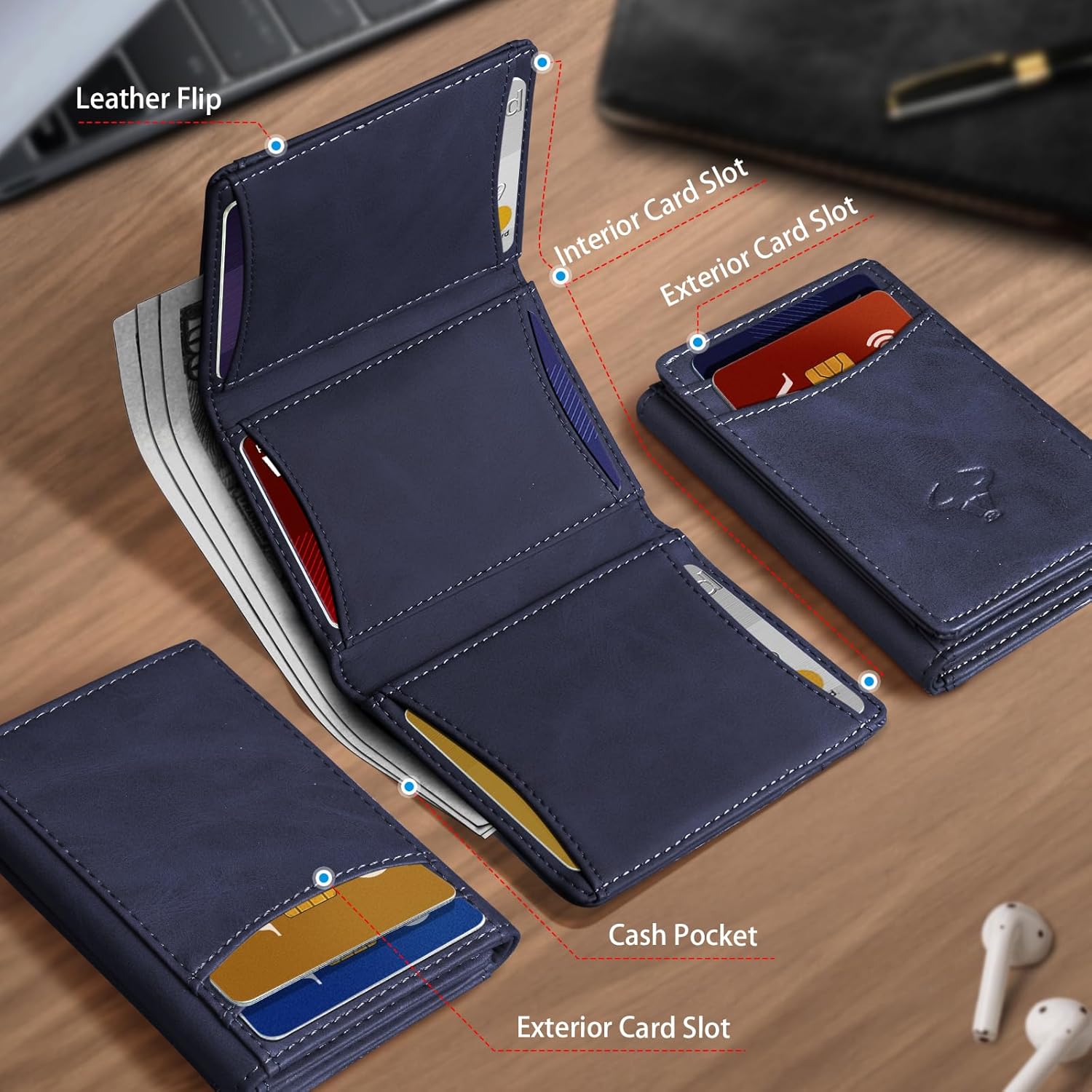 BULLIANT Men Wallet, Slim Front Pocket Leather Wallet Magnetic Closure for Gift Men 12Cards 4.3"*3.4" RFID Blocking - Image 2