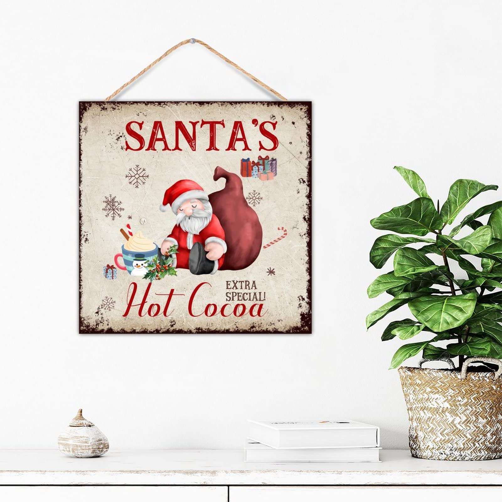 Cadeau de salle à manger plaque bois vieilli déco Noël 30cm