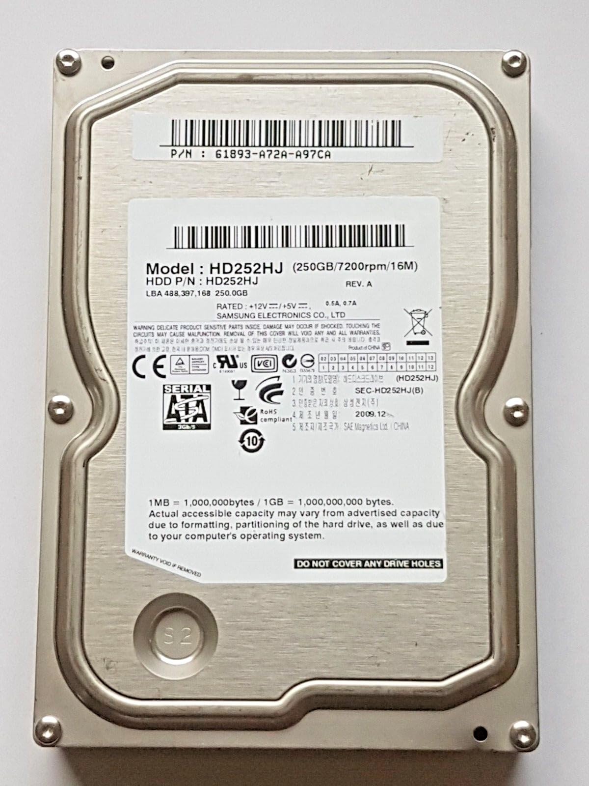 250 GB SATA HD252HJ 7200rpm 16MB HDD 3 5 Inch Internal Hard Drive