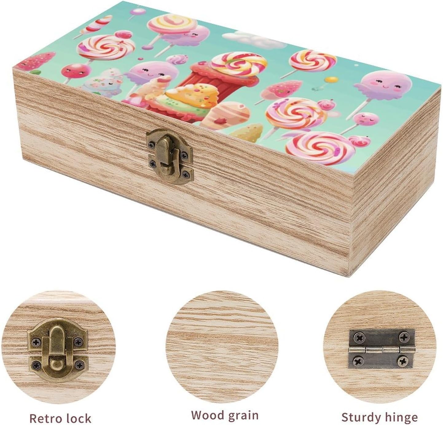 Vintage Wooden Storage Box with Front Clasp Keepsake Box with Lid image 3