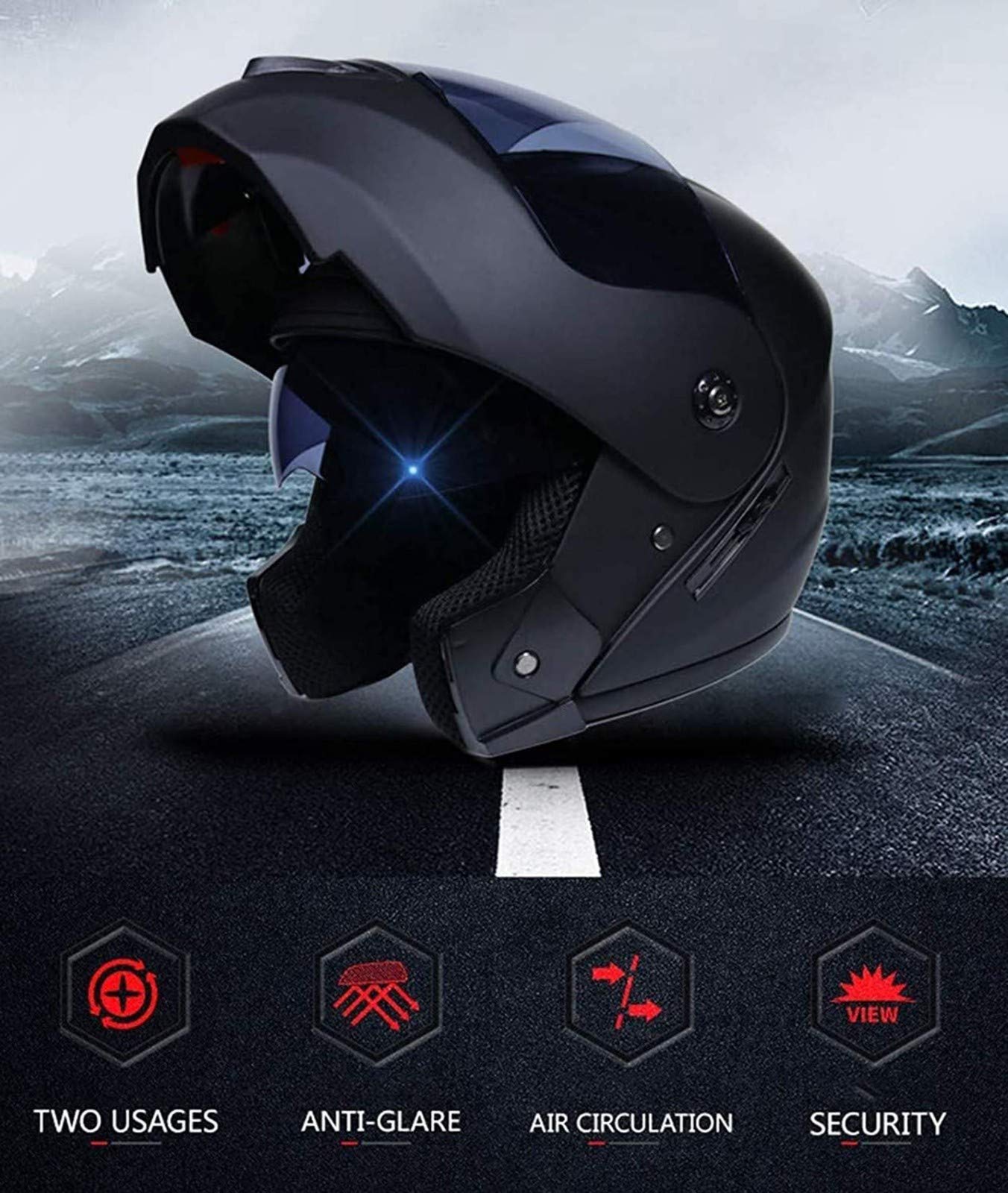 Casco De Motocicleta Plegable con Bluetooth, Doble Visera, Cara Abierta, Casco De Protección para Motocicleta, Casco Abatible Multifunción, Aprobado por ECE para Mujeres Y Adultos E,S