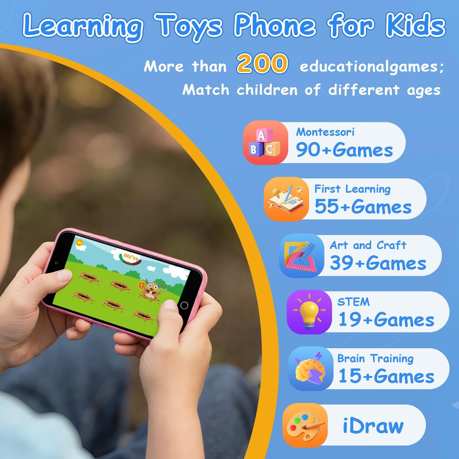 MINIBEAR Kids Toy Smartphone, 3.97" Toddler Dual Camera Learning Toys, 201+ Educational Games Play Phone No WiFi for Girls Boys 3-12 Christmas Birthday Gifts with 32g SD Card (Pink) - Image 2