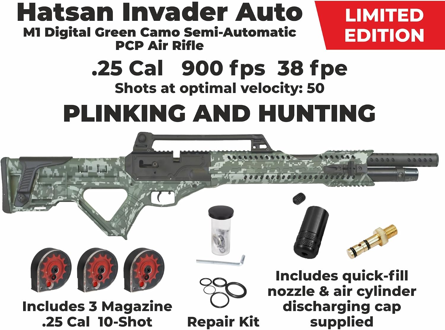 Invader Auto Air Rifle with Included Wearable4U 100x Paper Targets and Pellets Bundle