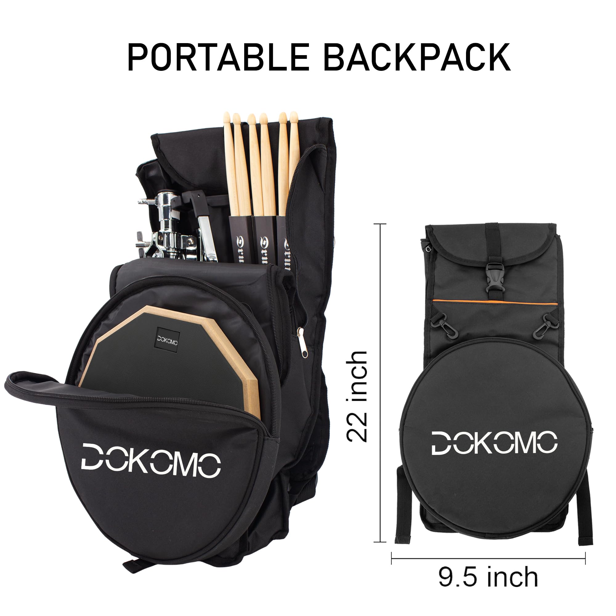 Drum Practice Pad with Snare Drum Stand Set, 12-Inch Double Sided Silent Practice Pad Kit with Drum Sticks, Drumstick Holder, Luminous Carrying Bag, Grey (Fits 8''-15'' Drums), Black