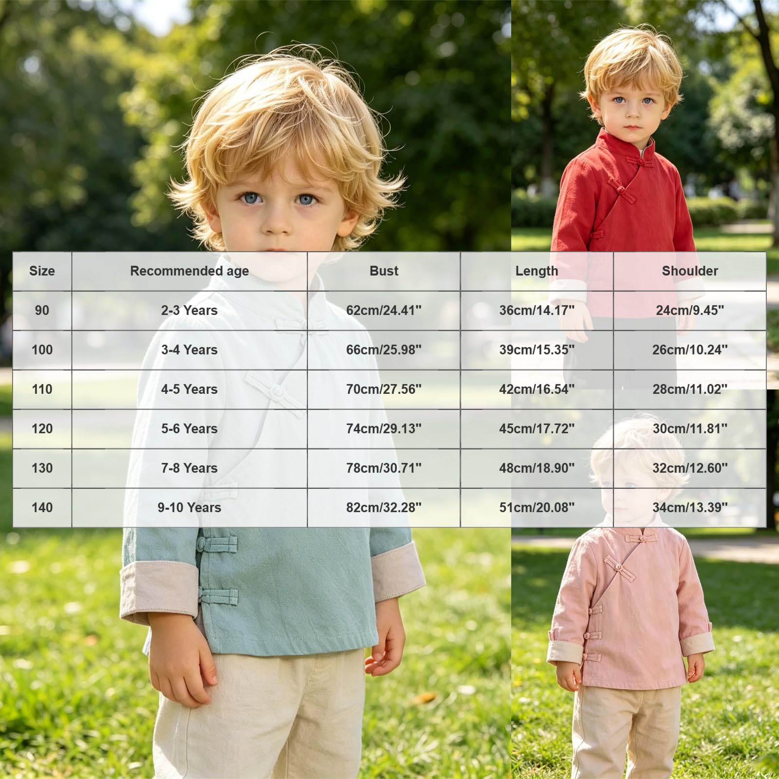 Générique Tenue traditionnelle pour enfant garçon et fille, vestechinois classique en tissu coton lin léger confortable, loisirs, anniversaires, fêtes et toutes occasions festives familiales