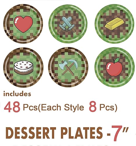 Miniatura 2 de 48 piezas Pixel Party Platos Pixel Party Suministros de cumpleaños Favores Baby Shower Snack Platos de 7 pulgadas