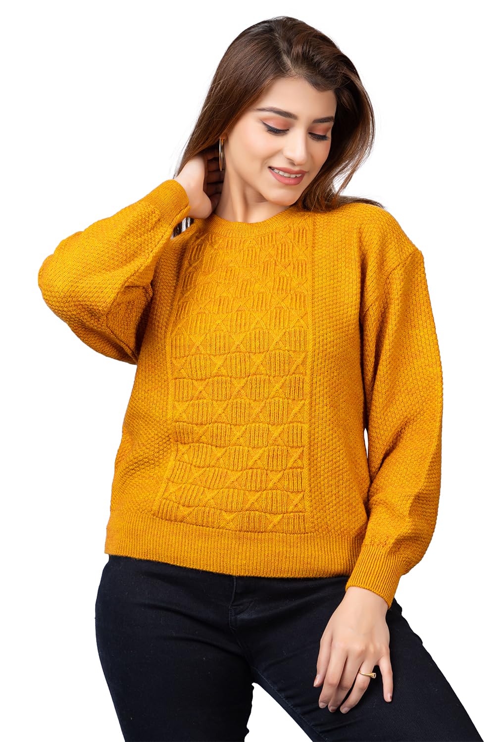 Women Round Neck Solid Full Sleeve Woolen Winter Pullover Sweater-image-44