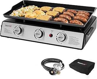 Royal Gourmet PD1301S Portable 24-Inch 3-Burner Table Top Gas Grill Griddle with Cover, 25,500 BTUs, Outdoor Cooking Camping or Tailgating, Black