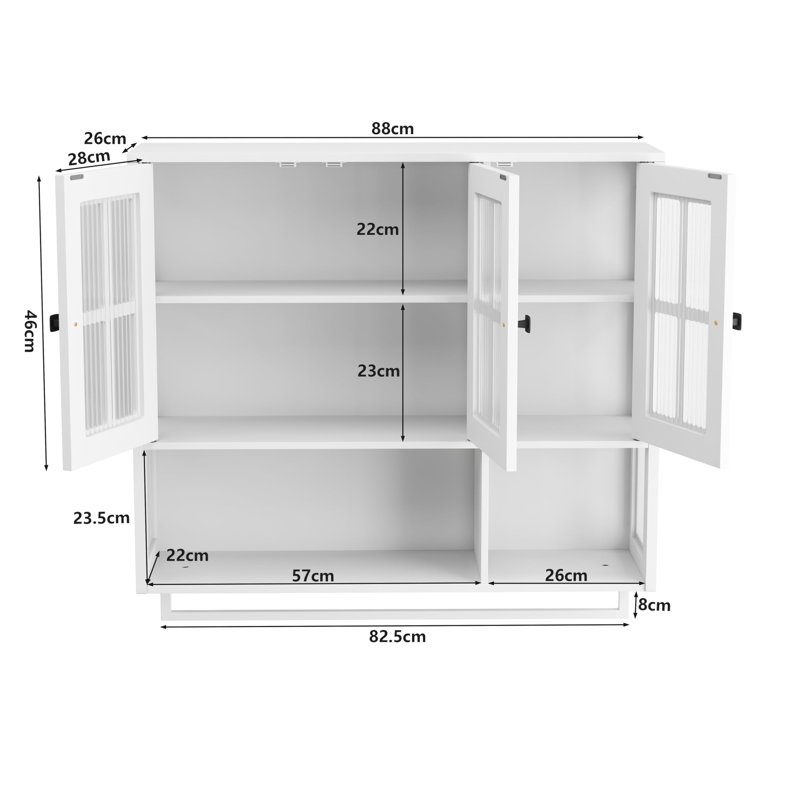 HAINEW Hängeschrank Küchenschrank Wandschrank mit 3 Glastüren und Handtuchhalter, Metal und Glas Hängend Badschrank Medizinschrank mit Offenes Ablagefach Küche Bad, 88×26×82,5cm (Weiß)