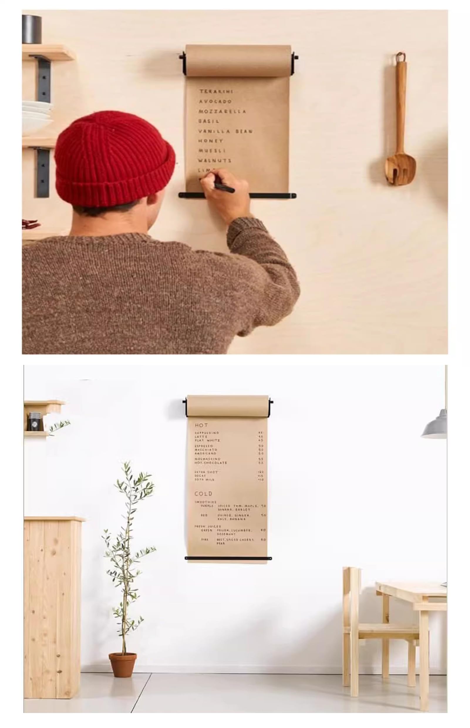 Porte-Rouleau de Papier Kraft Brun Mural, Distributeur de Rouleau de Papier Kraft à Dessin et de Papier Boucher avec Barre de Coupe, pour la Maison, l'école ou Le Bureau, Noir, 97 cm