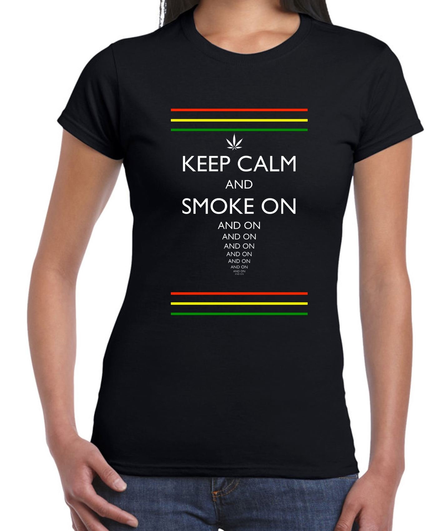 Tribal T-Shirts Womens Keep Calm and Smoke on Cannabis T-Shirt (Large, Black)