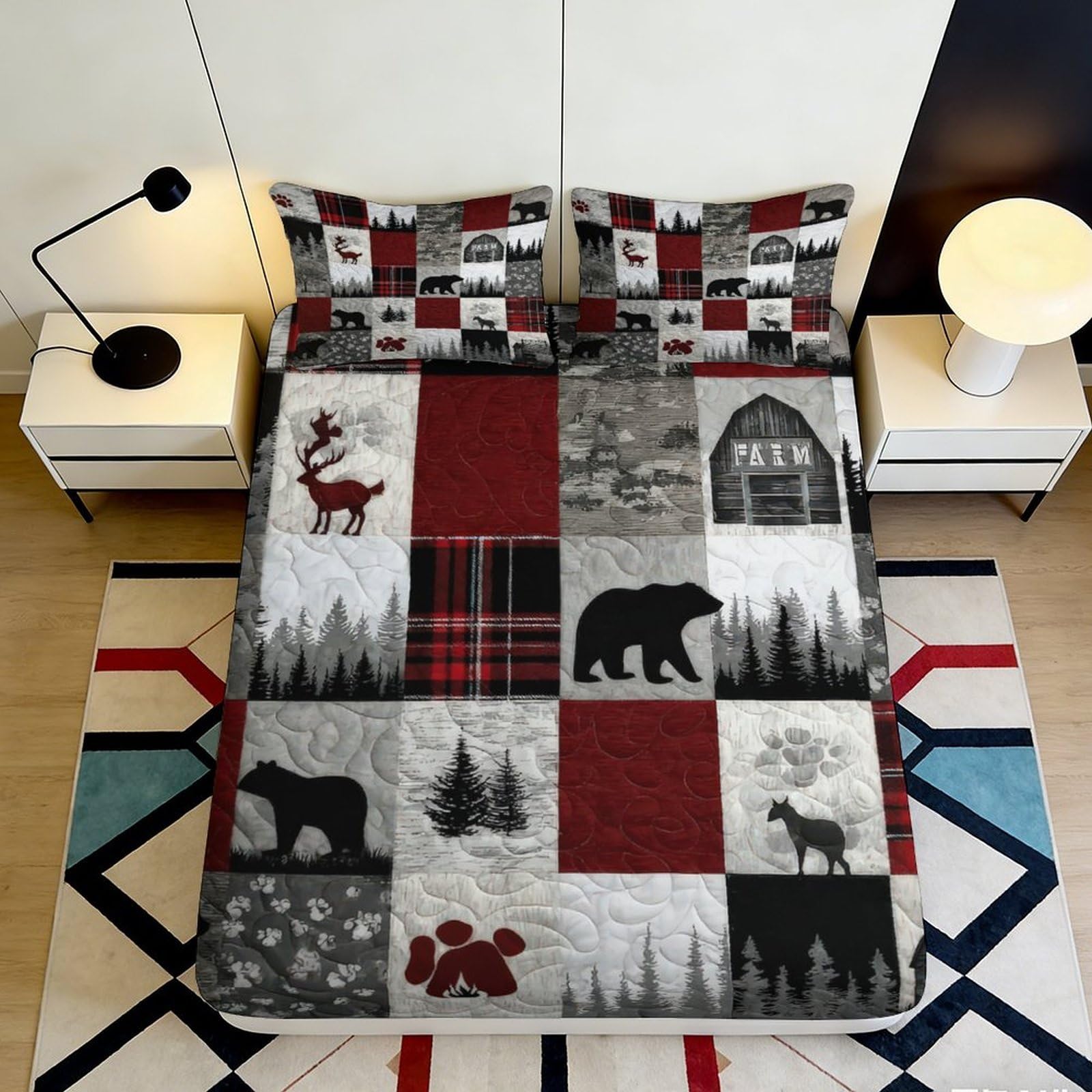 3D Printed Rustic Forest Deer Pattern Fitted Sheet Microfiber Soft Breathable Cabin Style Bed Cover for Bedroom Dormitory Guest Room Mattress Protection 200x200x25cm