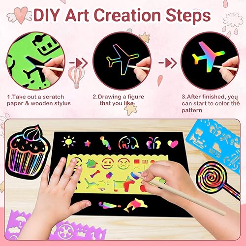 Miniatura 5 de RMJOY Artesanía - Papel de dibujo para niñas Plantillas para dibujo artístico Rainbow Magic, juego de suministros para niños adolescentes de 4 a 12