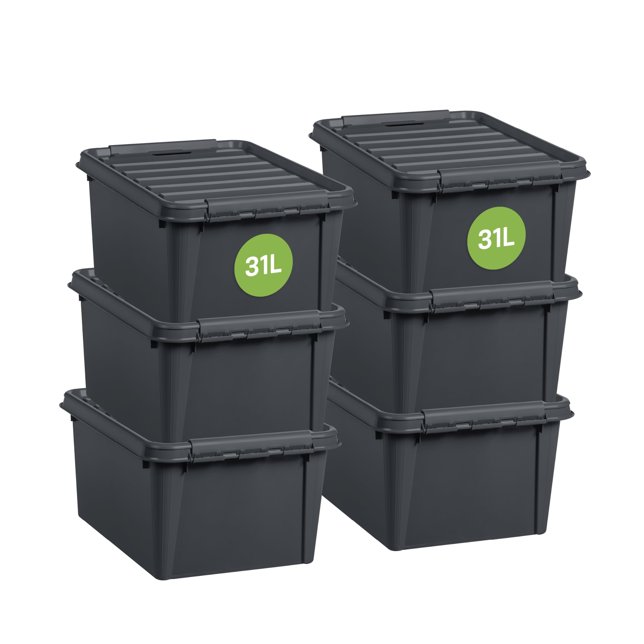 SmartStore - Recycled 31 L - 6er Set Aufbewahrungsboxen - 100% recycelter Kunststoff - grau - 50x39x26cm - 31l