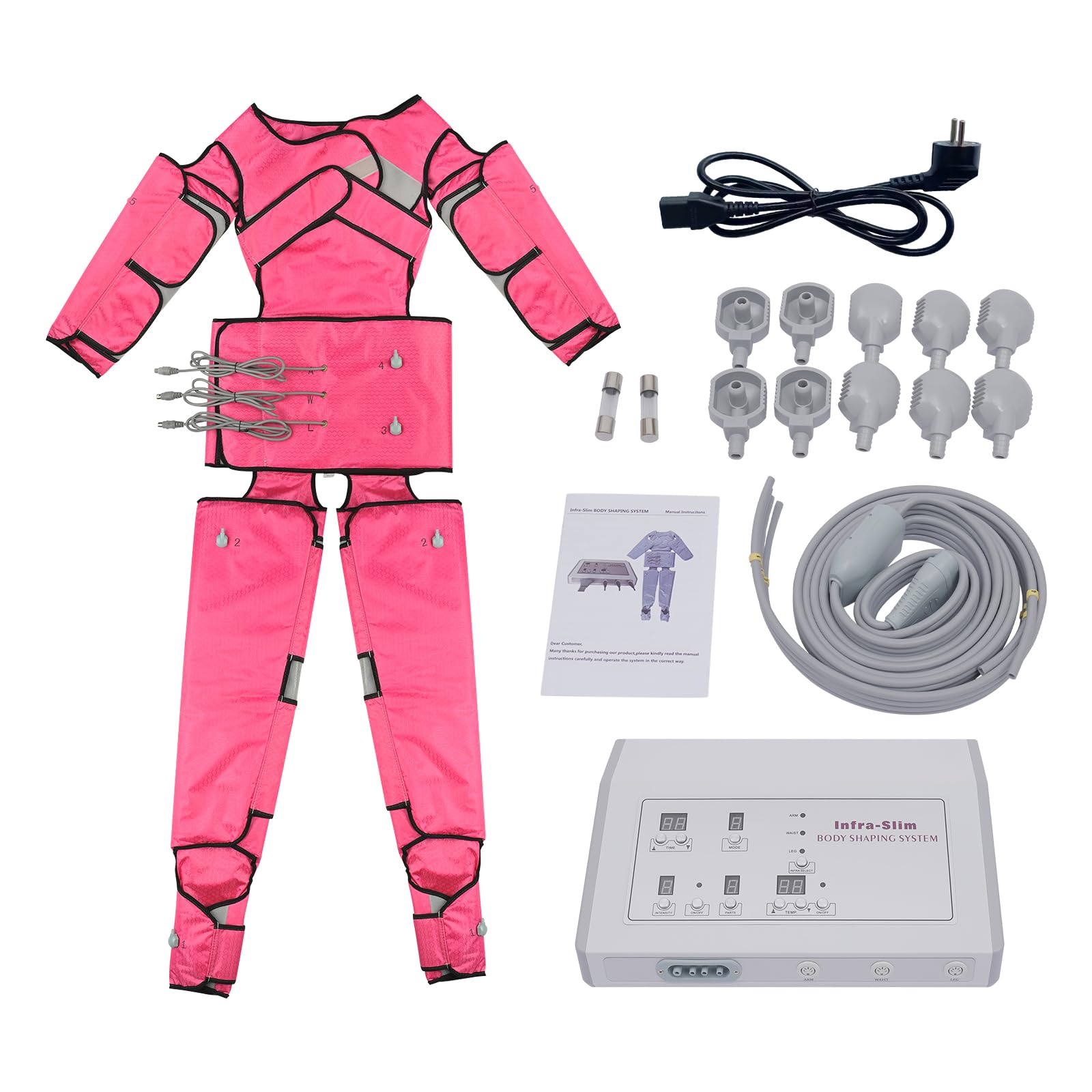 Lymphdrainage Gerät Ganzkörpermassagekostüm mit 7 Massageintensitätsstufen, Infrarotwärme und Luftdruckmassage, 35-80°C Warmhalten Rosa
