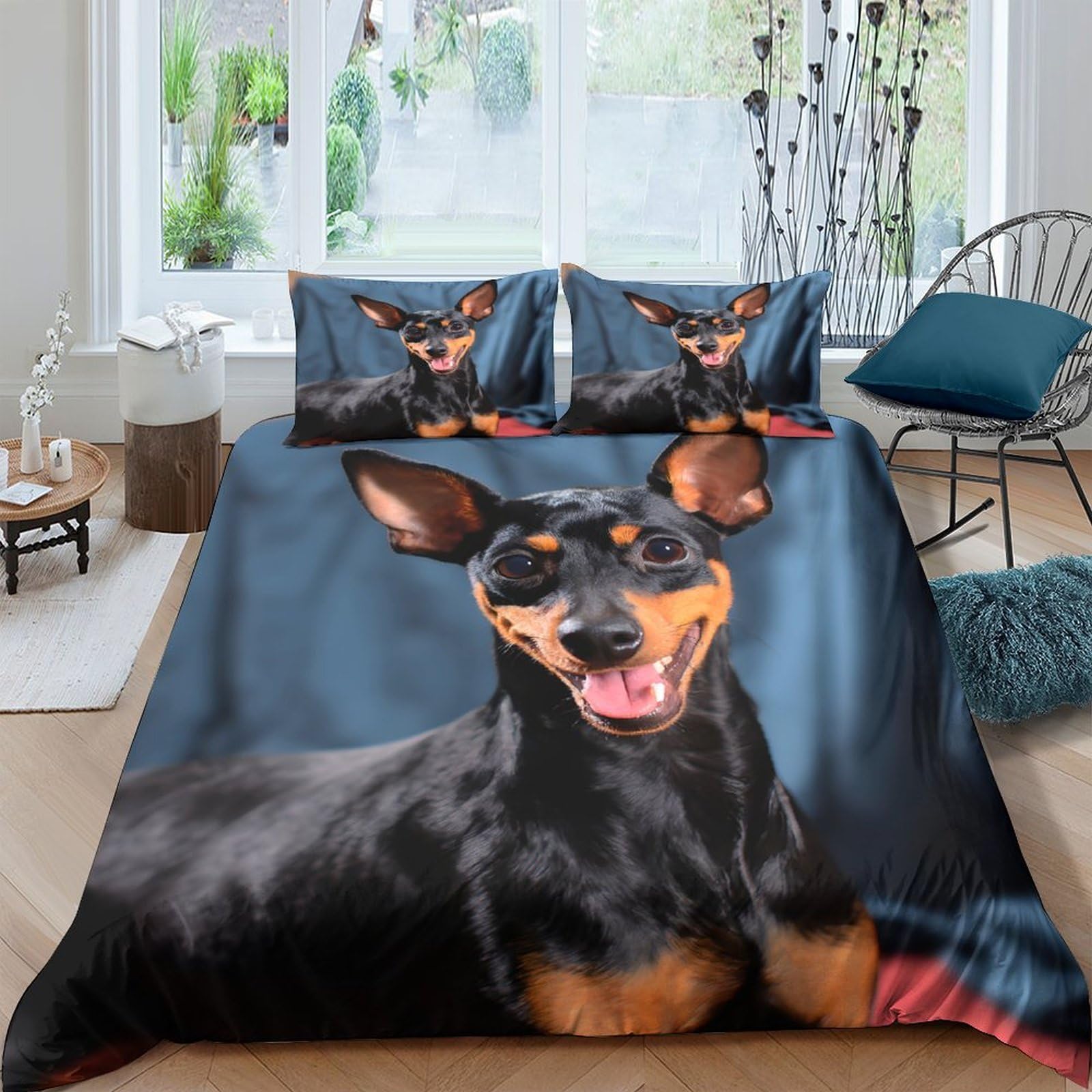 Ctjqhvkz Style-2 3D Printed Doberman Dog Fitted Sheet Microfiber Soft Black Brown Pet Portrait Bed Sheet For Bedroom Home Decor Single（135X200cm）