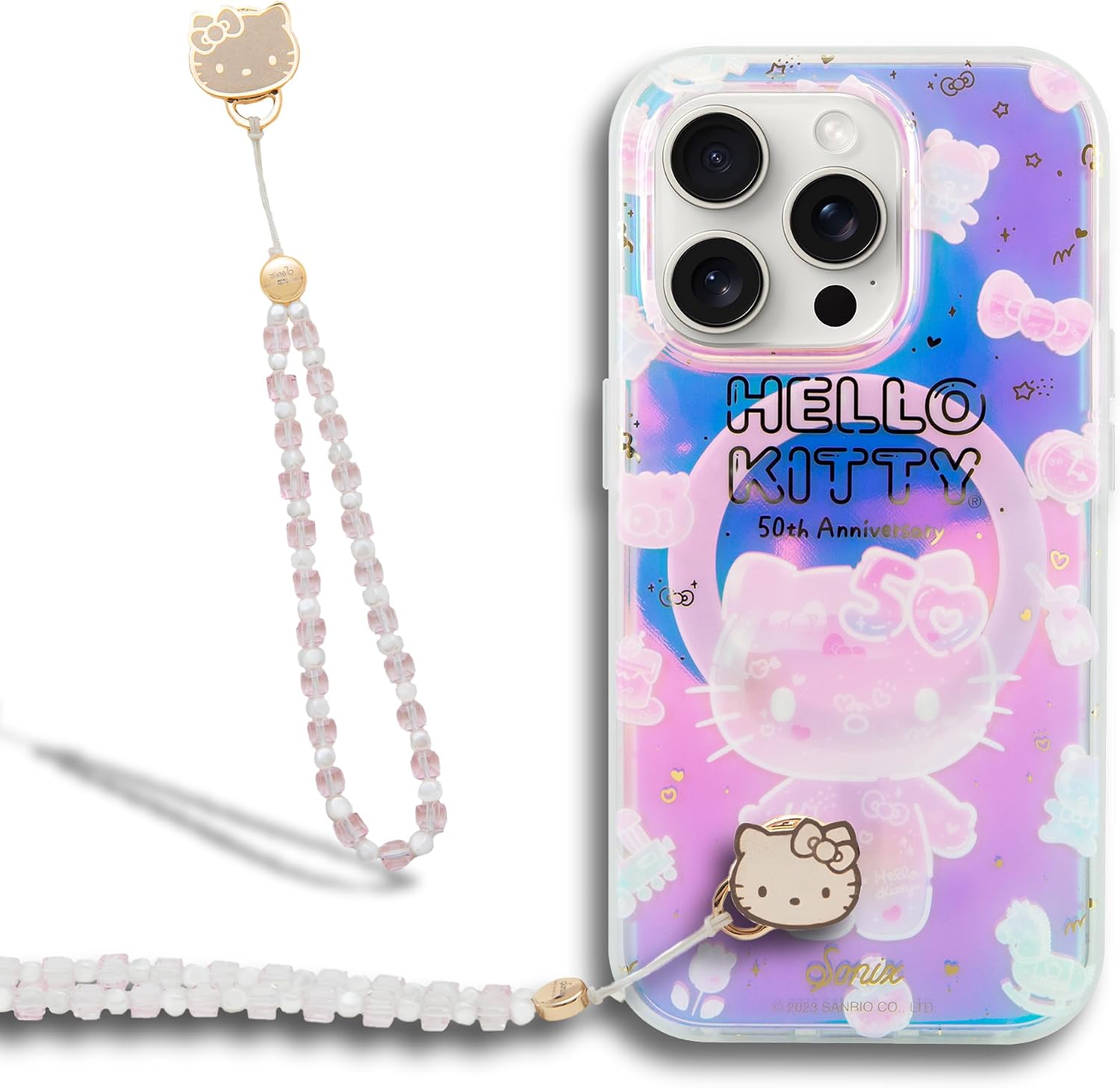 Sonix x Sanrio Case + Adhesive Phone Wristlet Beaded (Hello Kitty Pink) for iPhone 14 Pro | Hello Kitty 50th Anniversary