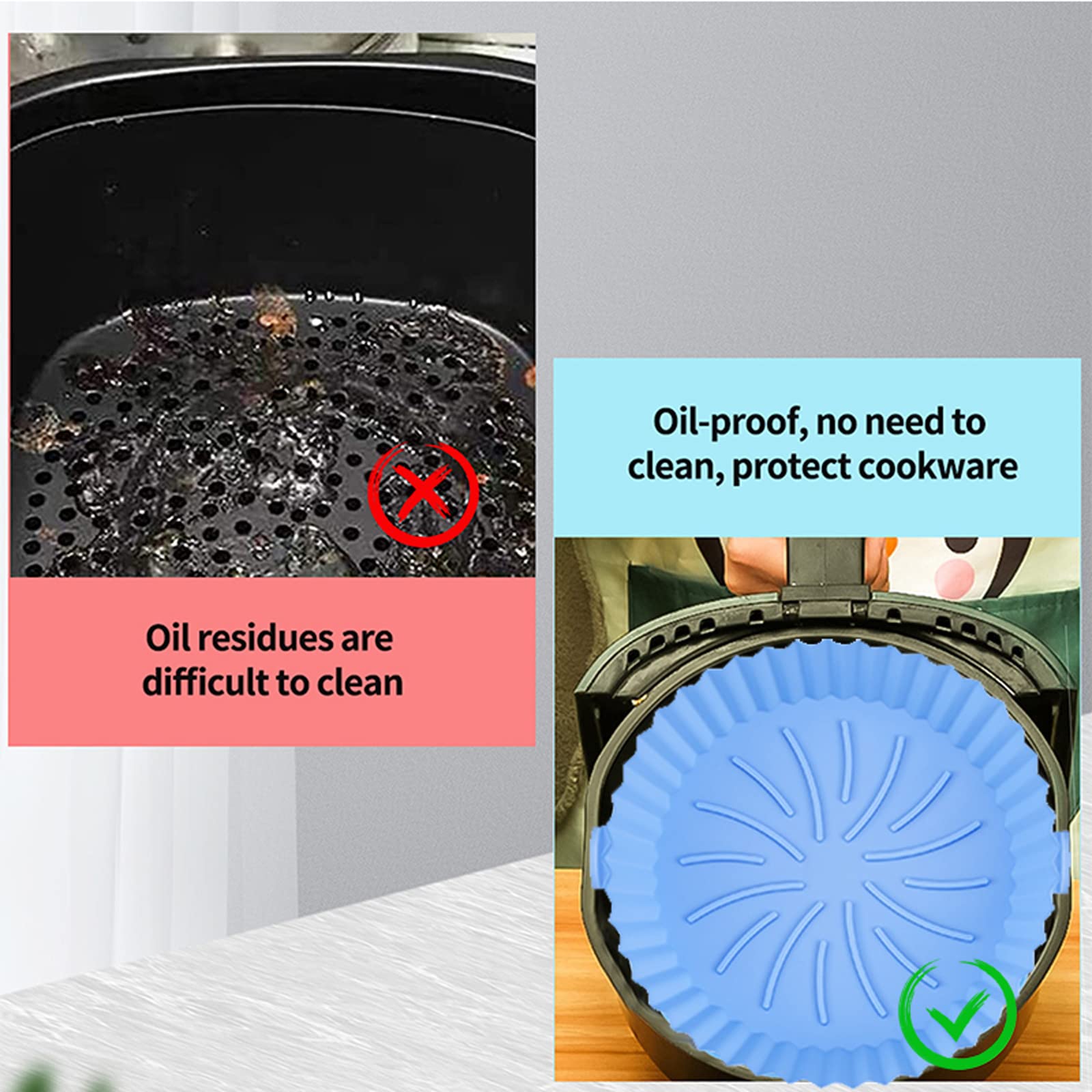 USMEI Cestino per Friggitrice ad Aria in Silicone, 2PCS 20CM Accessori Friggitrice ad Aria, Reusable Silicone Pot per Friggitrice ad Aria, Adatti per forno ad Aria, Forni Microonde, Stampi per Torte