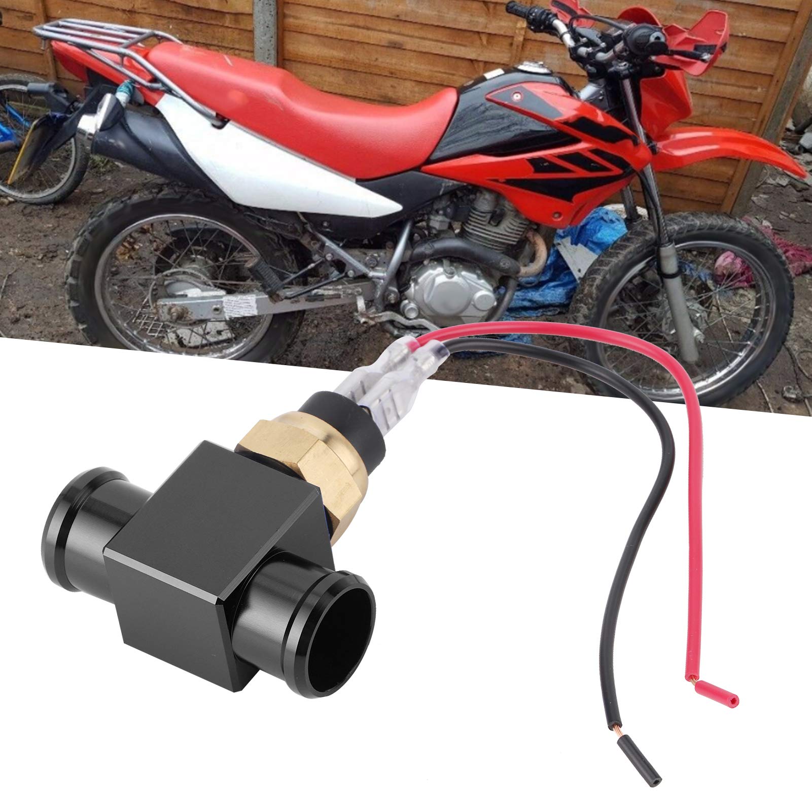Termostato Interruptor de Temperatura del Agua Ventilador Sensor de Temperatura Interruptor de Control de Temperatura Adaptador de Manguera de radiador para Motocicletas (Negro)