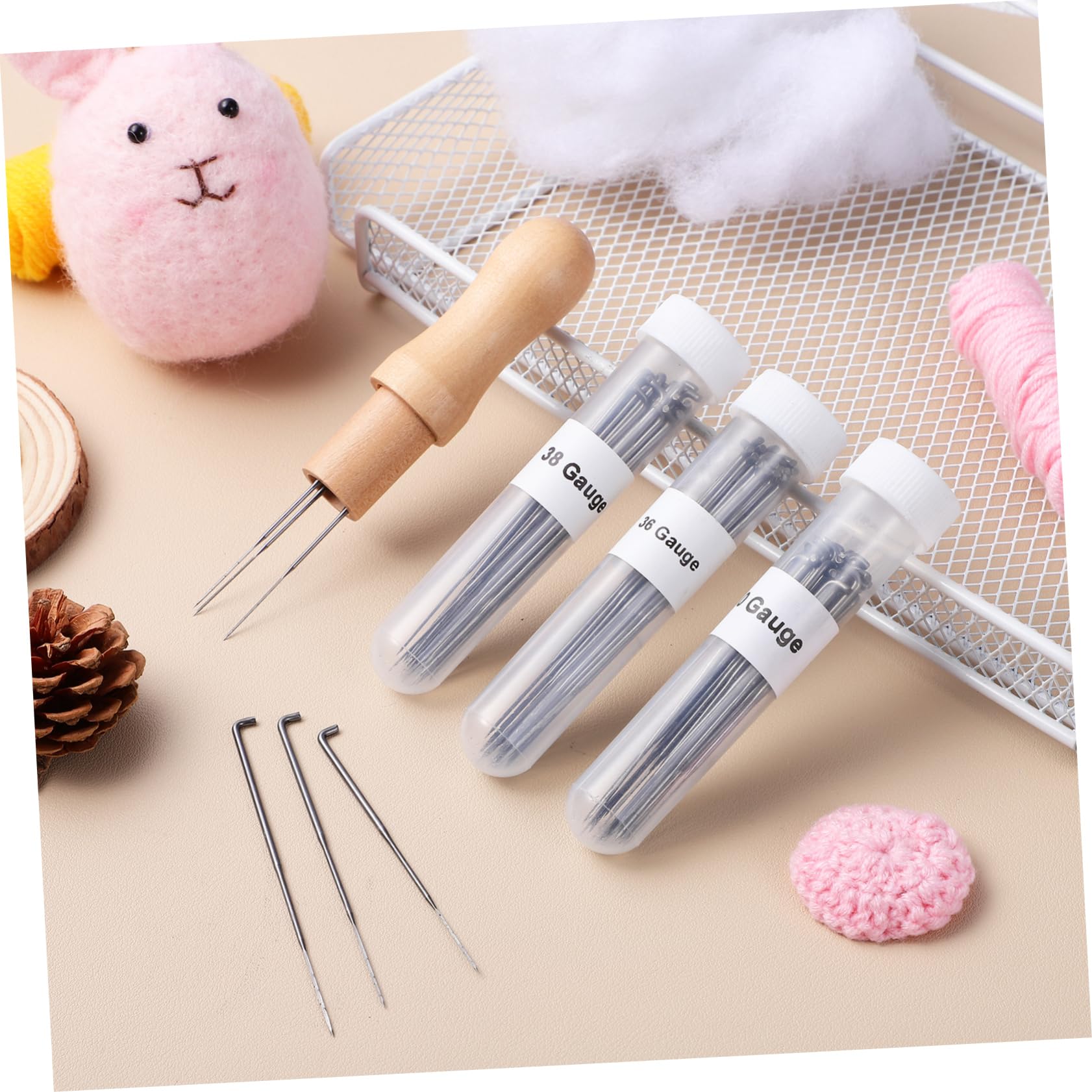 ULDIGI 1Set Felting Craft Tools with Wooden Handle Assorted Needles for Felting Projects Easy Organization Storage Bottle for Crafts and Home Decor