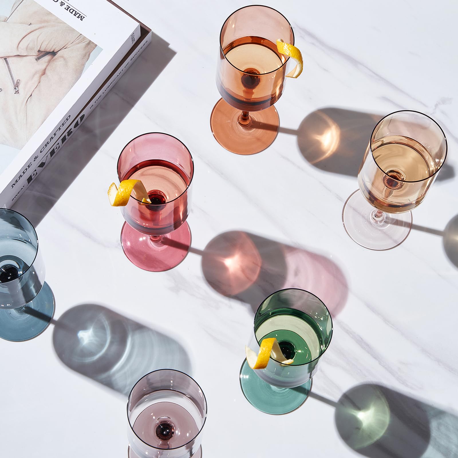 Khen Juego de 6 copas de vino cuadradas silenciadas