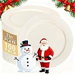 I00000 100 Pc Ivory Plastic Plates,7inch Cream Dessert Plates, Elegant Disposable Plate Perfect for Christmas Wedding, Baby & Bridal Shower or Party (100 Guests)