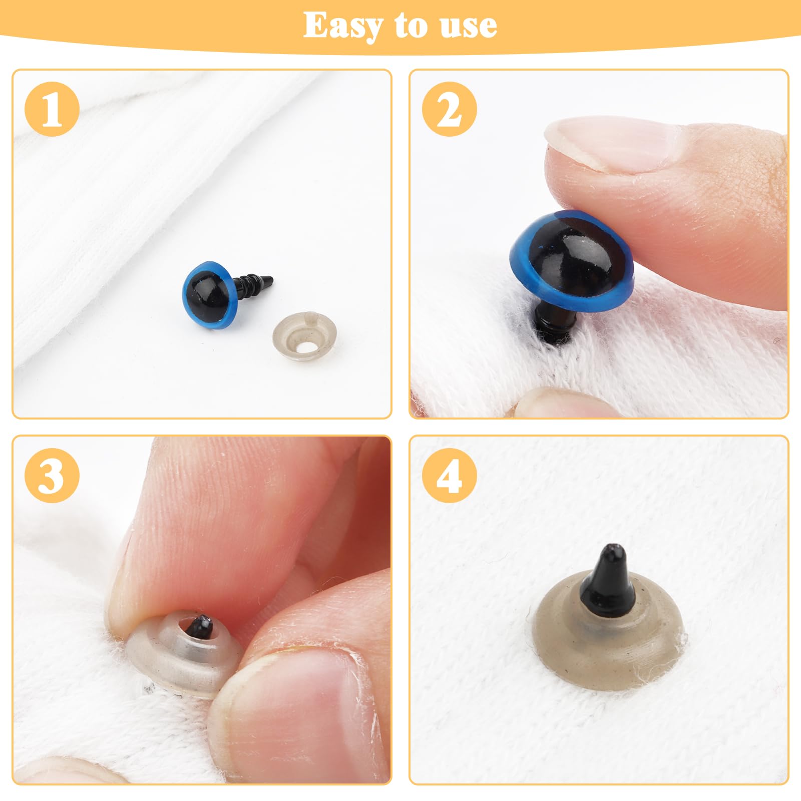 Carehabi 752 Occhi e Naso di Sicurezza con rondelle per Giocattoli all'Uncinetto, per Bambole, Peluche e orsacchiotti, Fai da Te, 6-14 mm