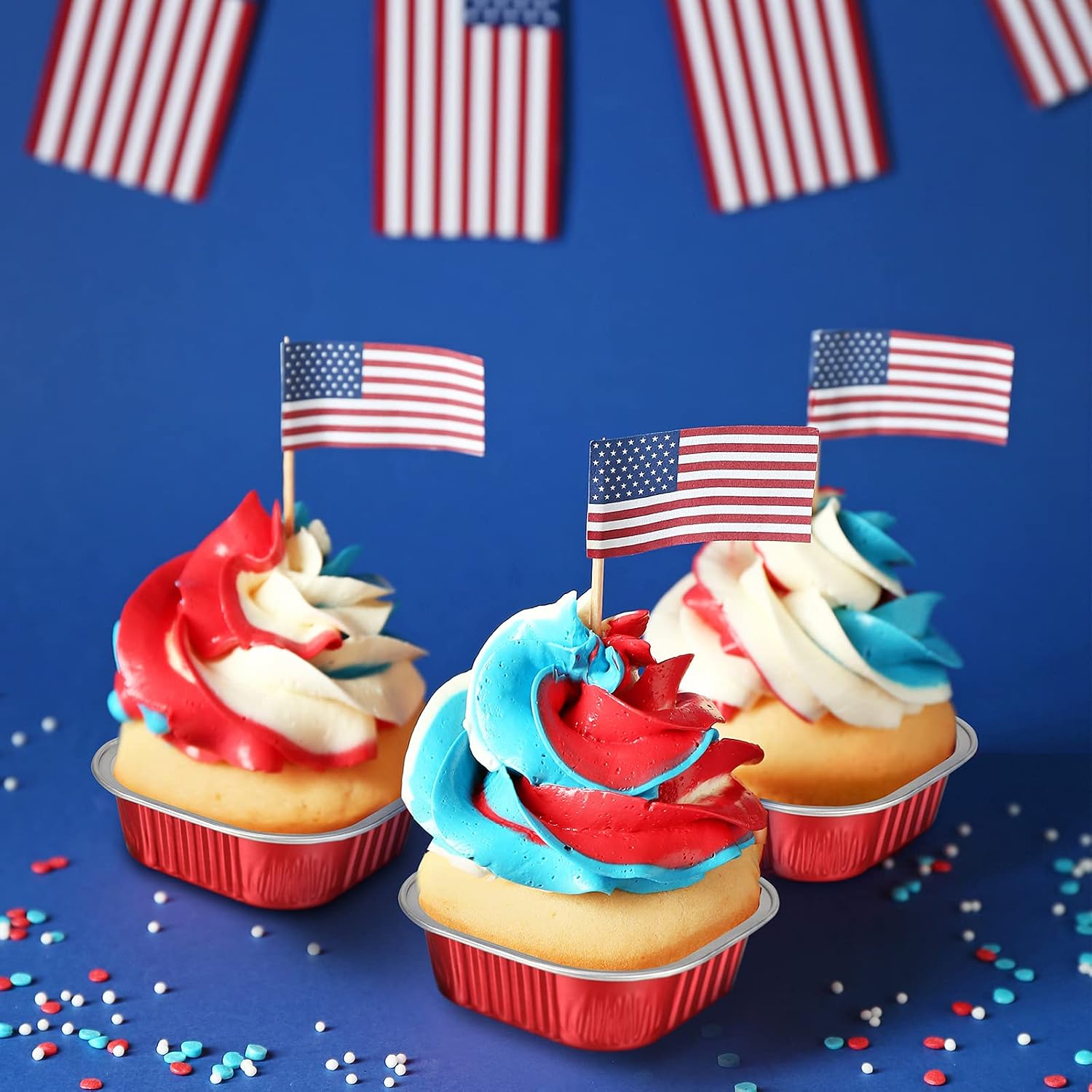 40 Sets Square Aluminum Foil Cake Pan 130 ml/ 4.4 Ounces Mini Cupcake Cup Pan with Lids Disposable Dessert Pans Flan Baking Cups for Wedding Birthday Party (Red)