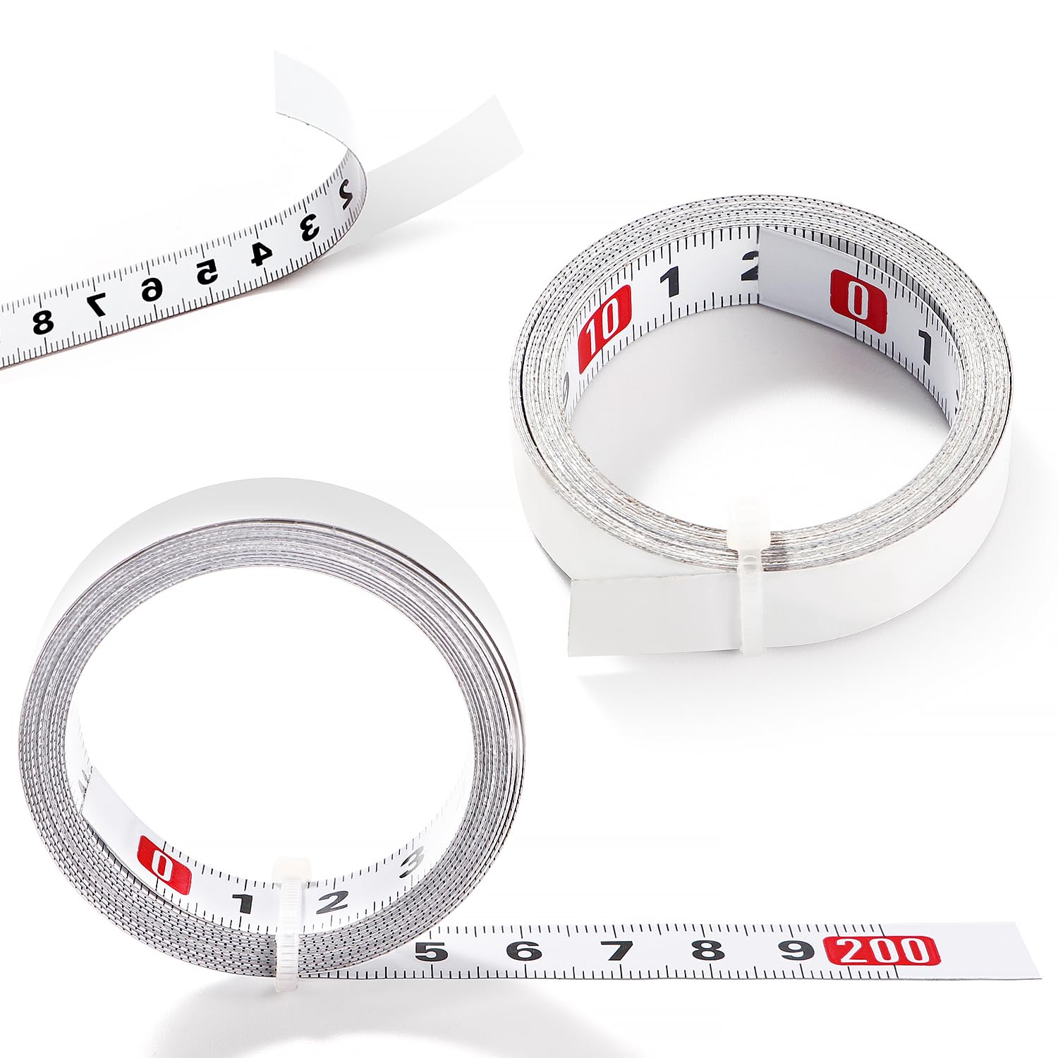 YIXISI 2 Pieces 2 m Self-adhesive Tape Measure, Self Adhesive Metric Scale Ruler, Left to Right Steel Tape Measure, for T-Track Router, Woodworking Tools, White