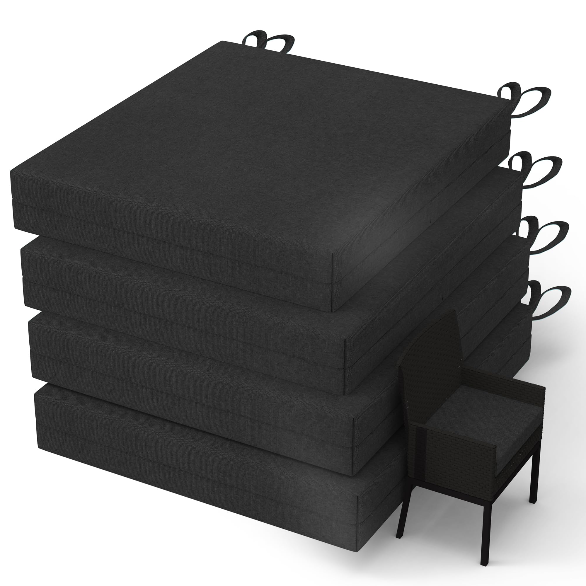 Photo 1 of WOLKI Outdoor Cushions for Patio Furniture Set of 4, 18.5 x 16 x 3 Black Waterproof Seat Cushions Thick Chair Pads for Garden, Patio(Square Corner)