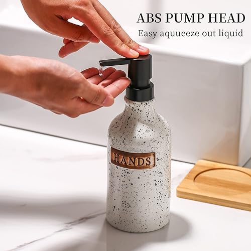 Miniatura 5 de Dispensador de jabón de manos de cerámica para decoración de baño con bandeja, embudo, botellas de bomba de líquido, dispensador de platos