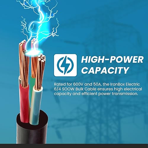 Miniatura 6 de Iron Box Cable de alimentación portátil de 100 pies, 64 SOOW de alta resistencia, 600 V, cable eléctrico flexible de 50 A, calibre 6, 4 conductores,