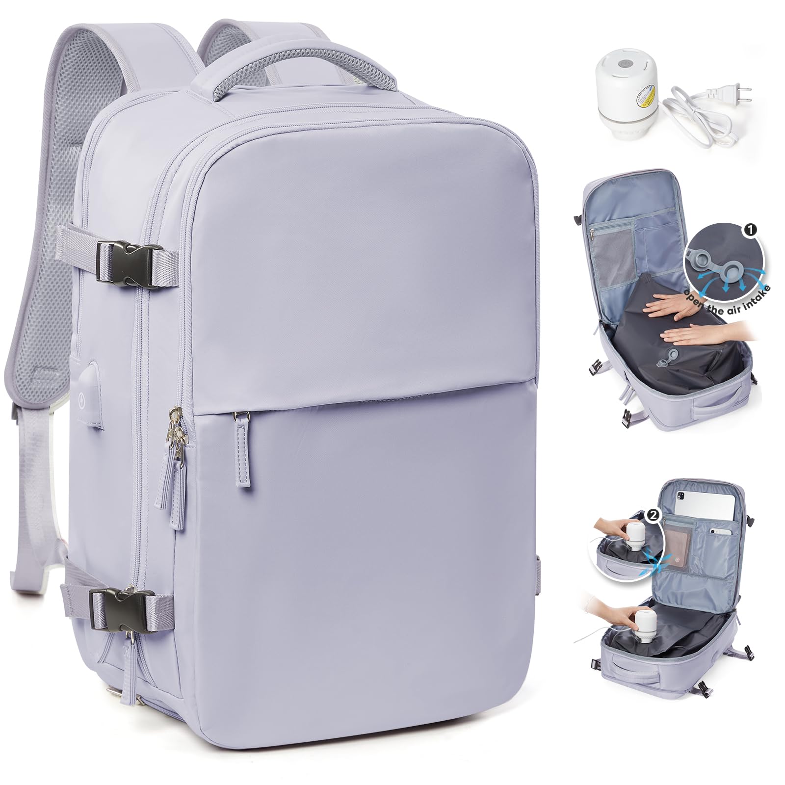 SZLX Zaino Ryanair 40x30x20 Sottovuoto Zaino da Viaggio 40x30x20 Wizzair Bagaglio a Mano 40x20x25 Borse da Cabina per Easyjet 45x36x20 Donna con USB Adatto a PC da 14 Pollici, Valigia con Sottovuoto