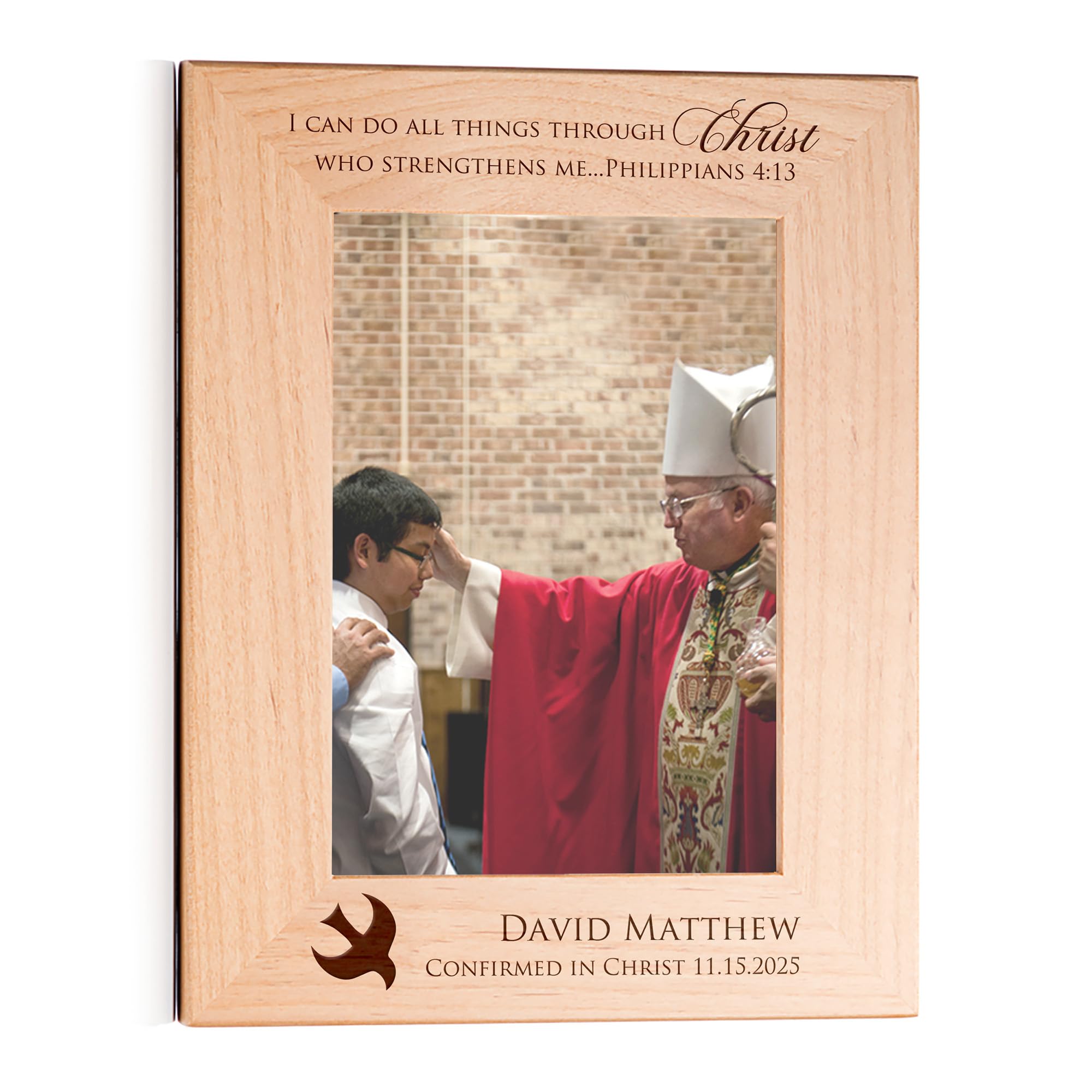Personalized Confirmation Picture Frame: Confirmation Gifts for Boys or Girls, Custom Engraved Wood Confirmation Frame (Holds 5x7 Inch Portrait Photo)