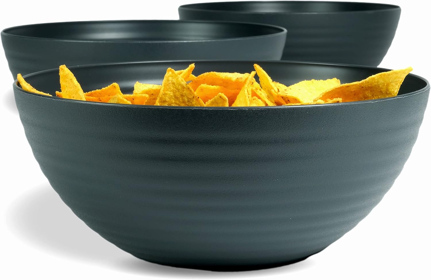 Hausfelder Juego de 3 cuencos de 3,35 litros | cuencos para servir ensalada | irrompible, apto para lavavajillas, sin BPA | Ensaladera de plástico (3 x 3,35 L), color antracita negro