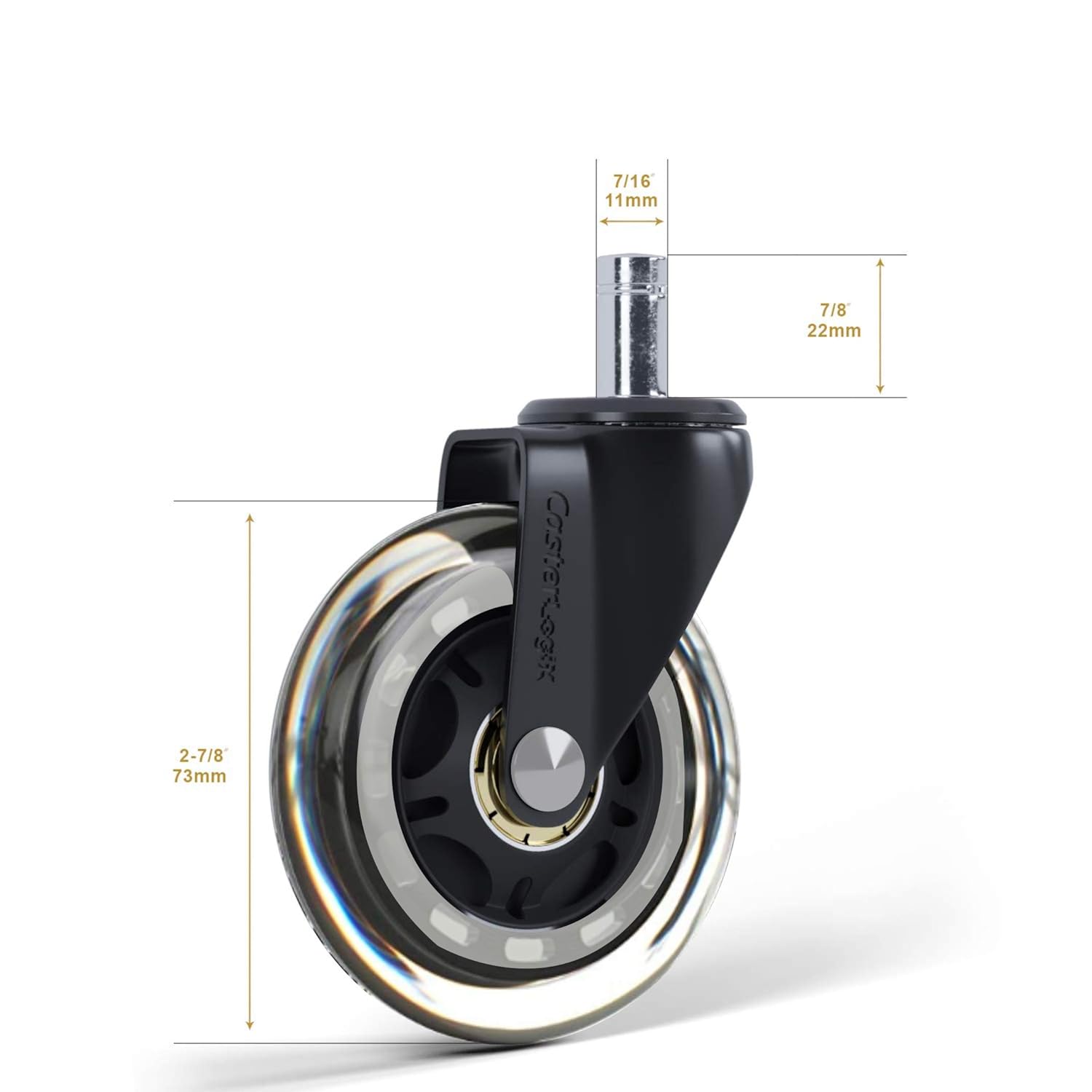 Office Chair Caster Wheels (Set of 5) [Heavy Duty, Soft Rubber, Fully Safe for All Floors incl. Hard-Wood] Desk Chair Roller Blade Style Caster Wheel Replacement - Clear Color