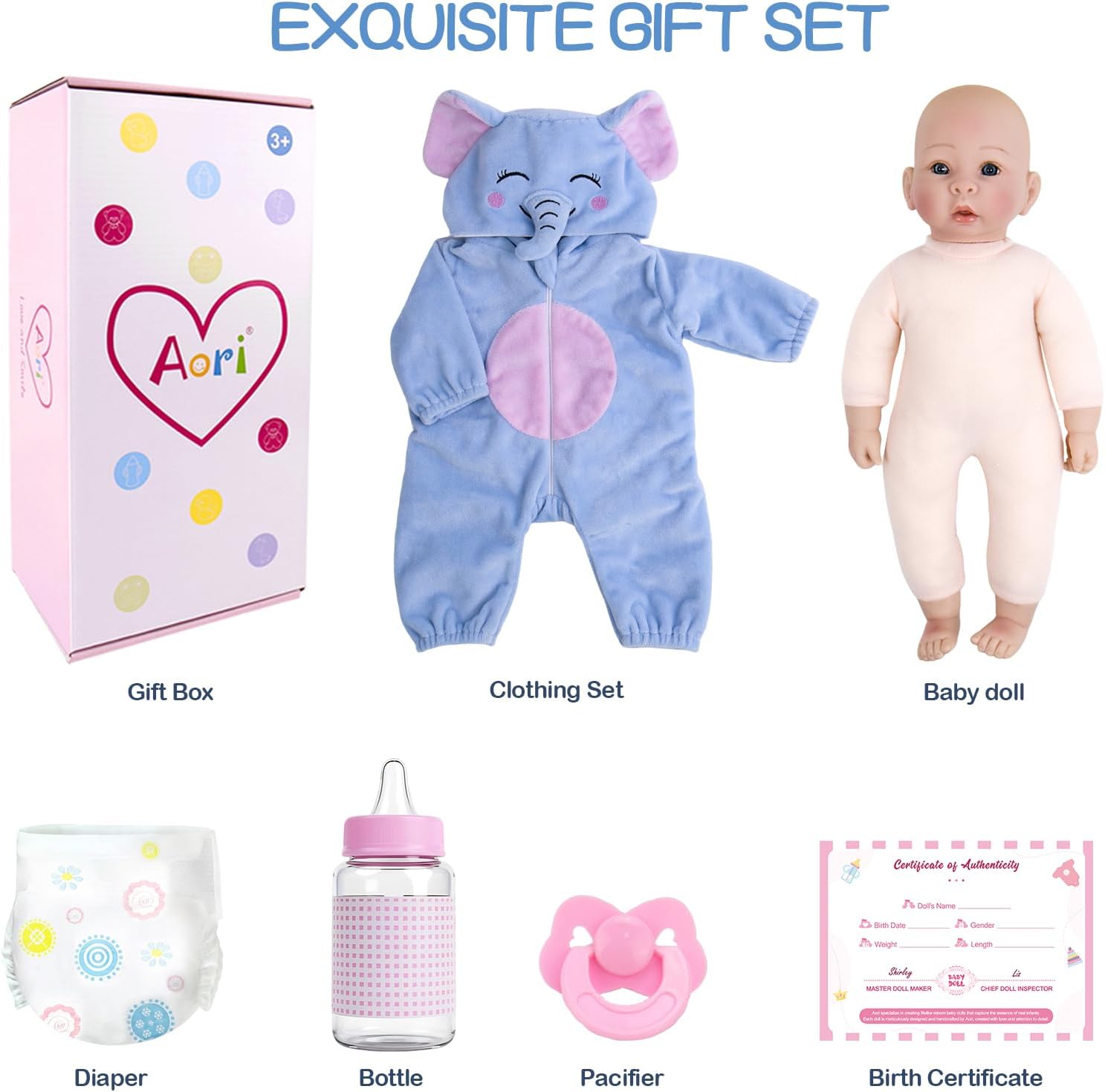Aori Baby Doll Boy 17 inches, Real Life Baby Boy Dolls with Feeding Kit Included, Life Like Newborn Boy Baby Doll that Look Real, Ideal Gift for Kids, Birthday, Pretend Play
