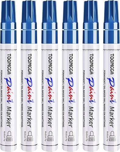 Miniatura 16 de Rotuladores permanentes de pintura blanca, paquete de 6 rotuladores a base de aceite, punta media, secado rápido e impermeables para pintura de